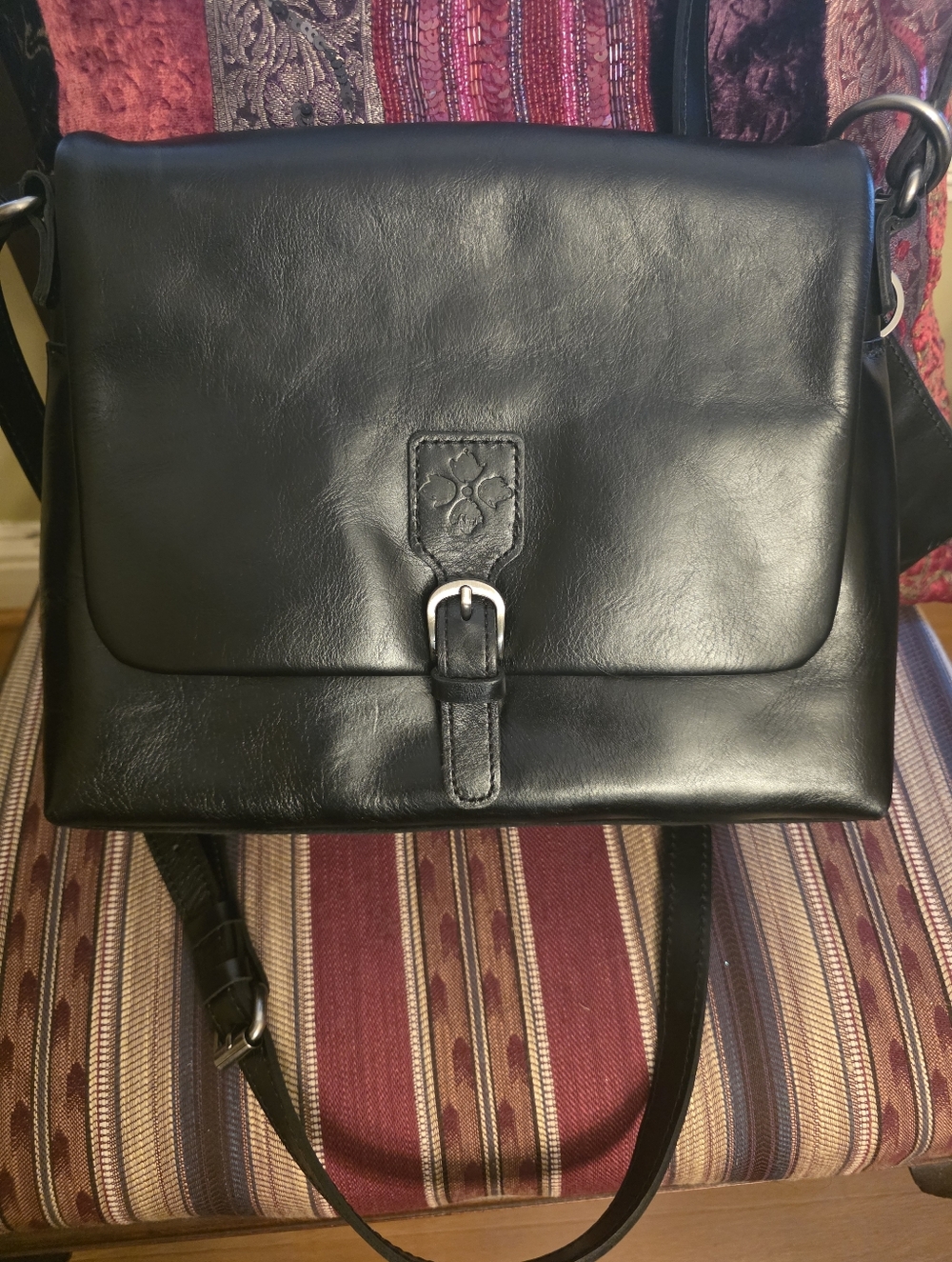 Patricia Nash Black Leather Messenger Crossbody